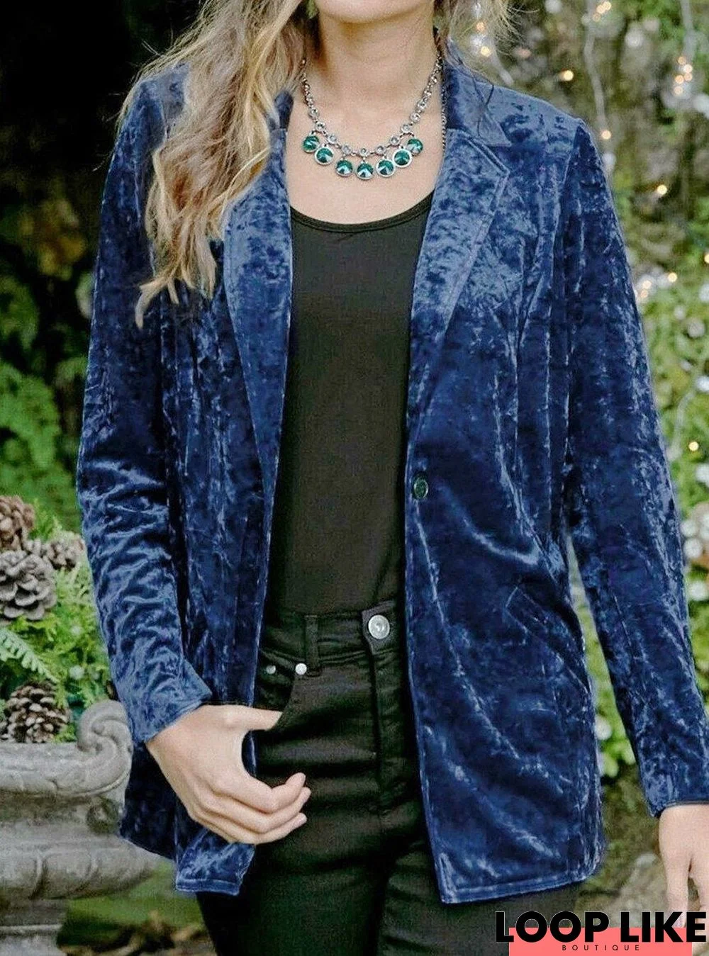 Plain Gold Velvet Casual Blazer