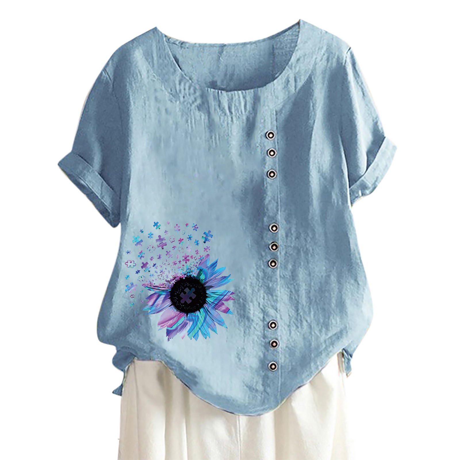 Summer Cotton And Linen Women Printing T-shirts