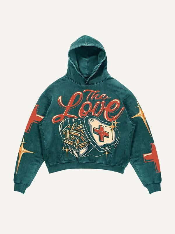 The Love&Cross&Heart&Bullet&Angle&Gun Print Slant Pockets Hoodie