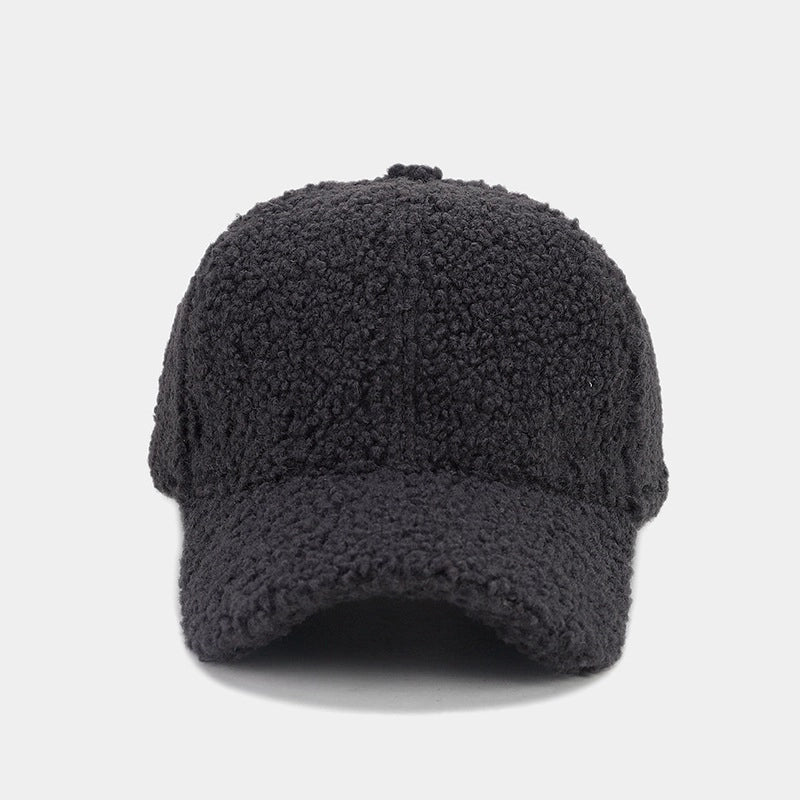 Autumn And Winter New Thickened Lamb Wool Solid Color Curved Brim Peaked Cap Women’s Simple Fashion Warm Baseball Cap Men’s Hat Fashion