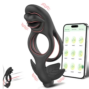 App-Controlled Remote Double-Motor Clitoral Stimulator & Penis Rings with 9 Frequency Settings for Couples