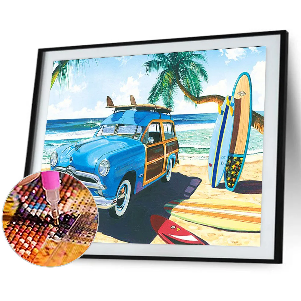 Full Round Diamond Painting 40*30cm - Beach Car