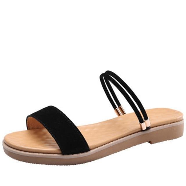 Women Summer Ankle Buckle Strap Sewing Flat Sandals Solid Comfort Casual Sandals - VSMEE