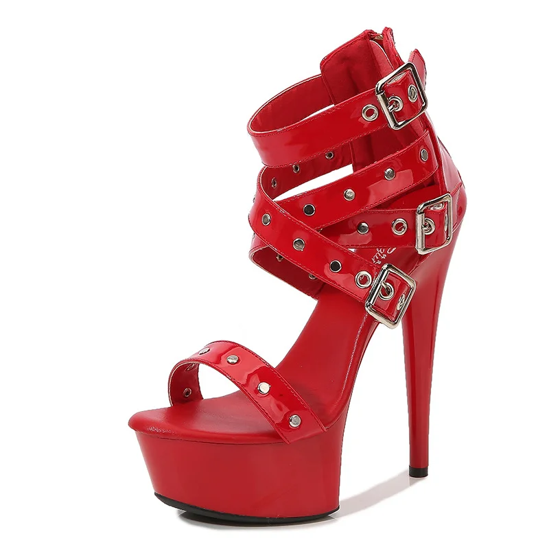 Tanguoant Tanguoant Model Rivet Pull Even Roman Sandals High Heel 15Cm Thin Heel Summer Waterproof Platform