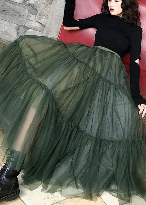 Italian Green asymmetrical design tulle Skirts Cozy