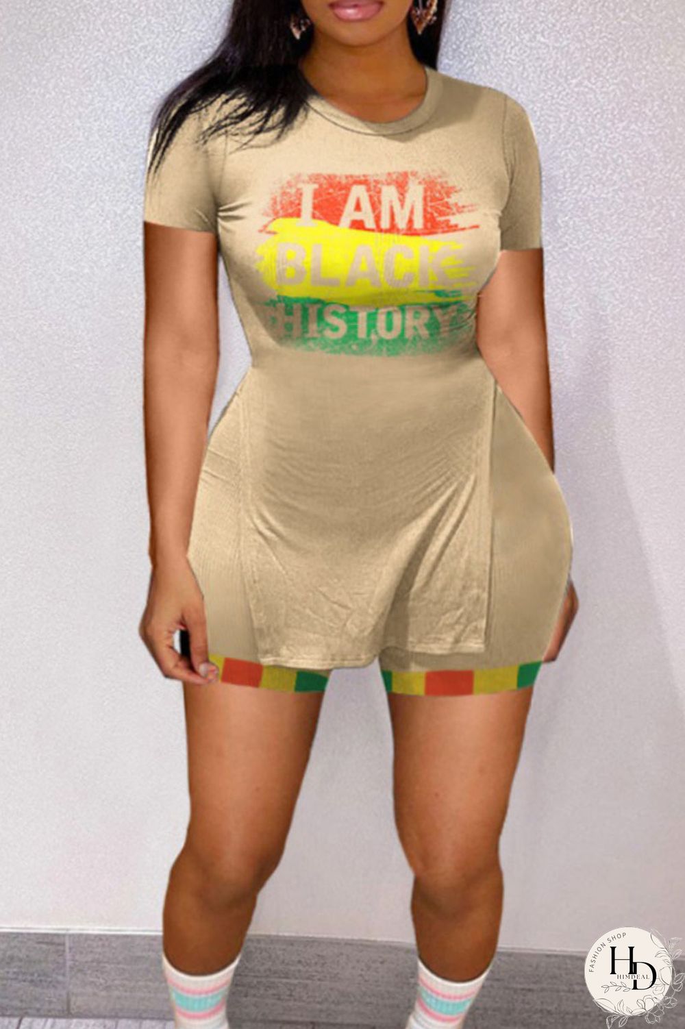 Brown Casual Print Patchwork Slit O Neck Short Sleeve Two Pieces