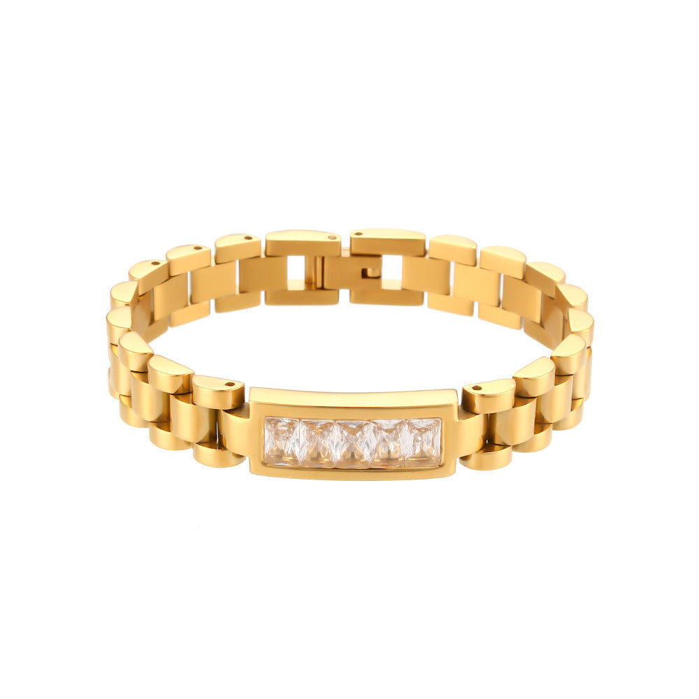Women Fashion Chain Geometric Stainless Steel 18K Gold Plated Bracelets