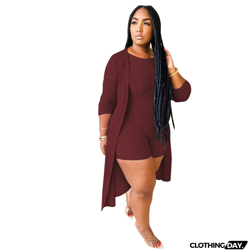 Fashion casual women's clothing Ribbed jumpsuitb + cape two-piece set