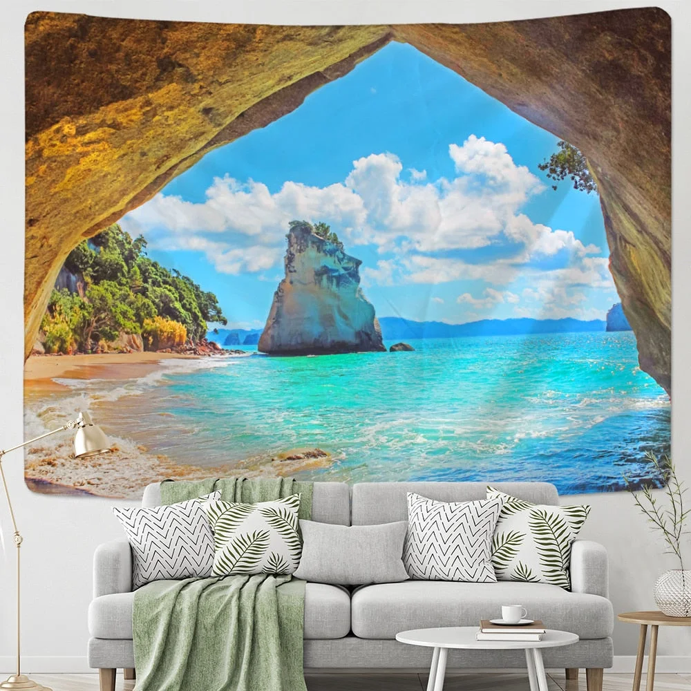 seaview room Tapestry Sea Coconut Tree Wall Hanging Beach Tapestries 3D Printed Large Wall Tapestry Boho Hippie Home Decor