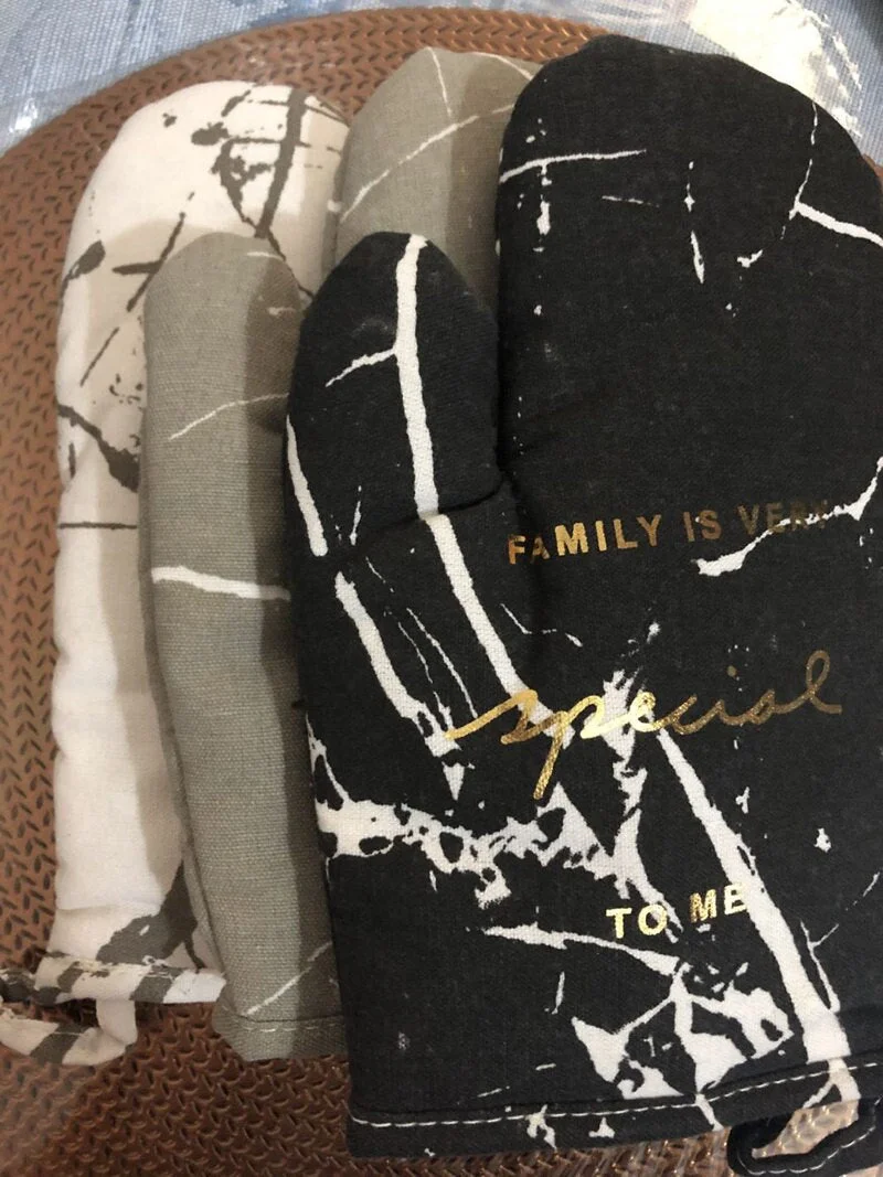 1pc Cotton Microwave Oven Gloves Kitchen Cooking Microwave Oven Mitts Marble Pattern Heatproof Non-Slip Potholders Baking Gloves