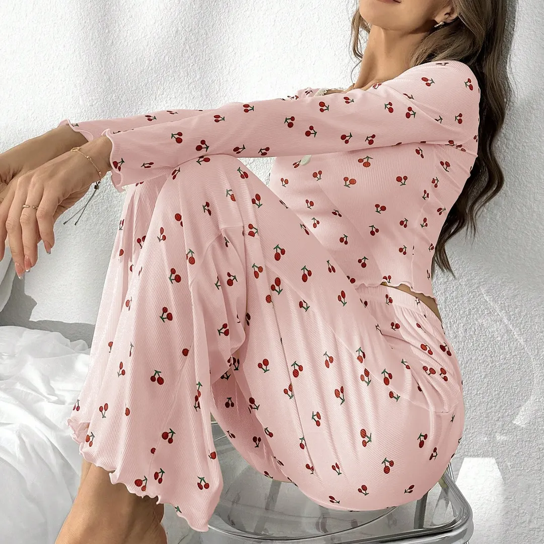 Churchf Hot New Pyjamas V-Neck Casual Fashion Elastic Trousers Women's Long-Sleeved Homewear