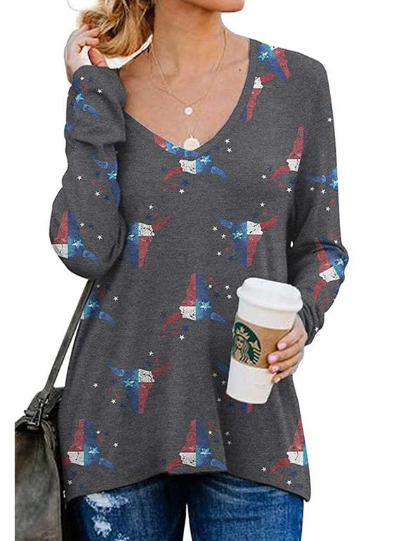 Women Long Sleeve V-neck Printed Graphic Top
