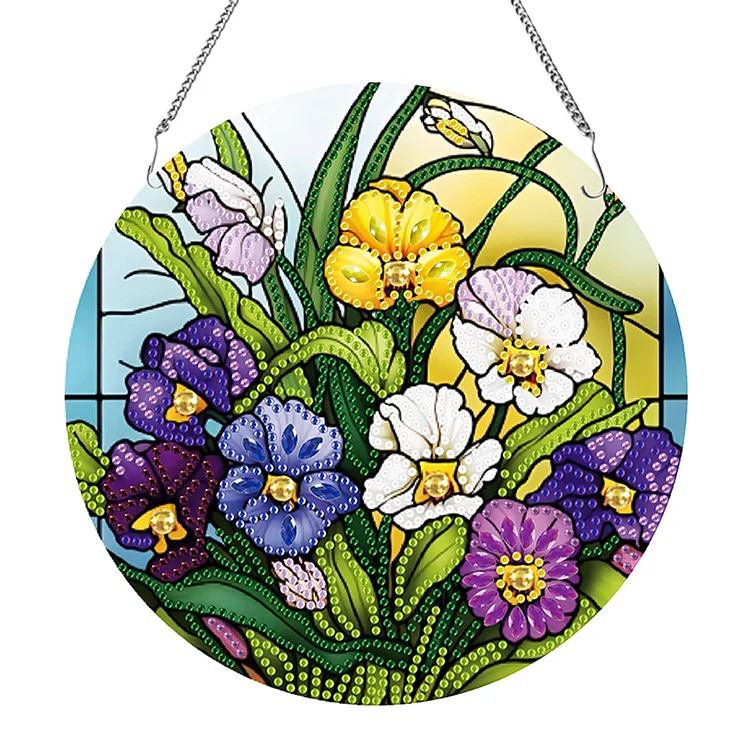 Acrylic Stained Glass Dragon Flower Colorful Diamond Painting Hanging Pendant