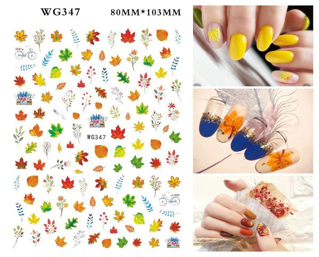 1PC Fall Leaf Flowers Line 3D Nail Sticker Mape Leaves Waves Pattern Decals Slider DIY Nail Art Decoration Wraps For Manicures-Nail Inspo