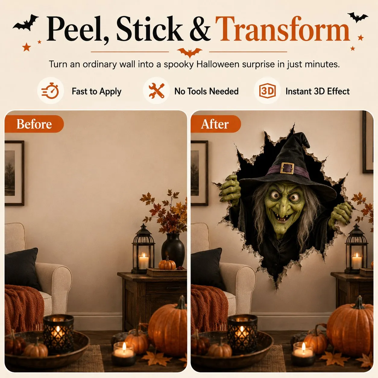 Halloween Wall Before and After