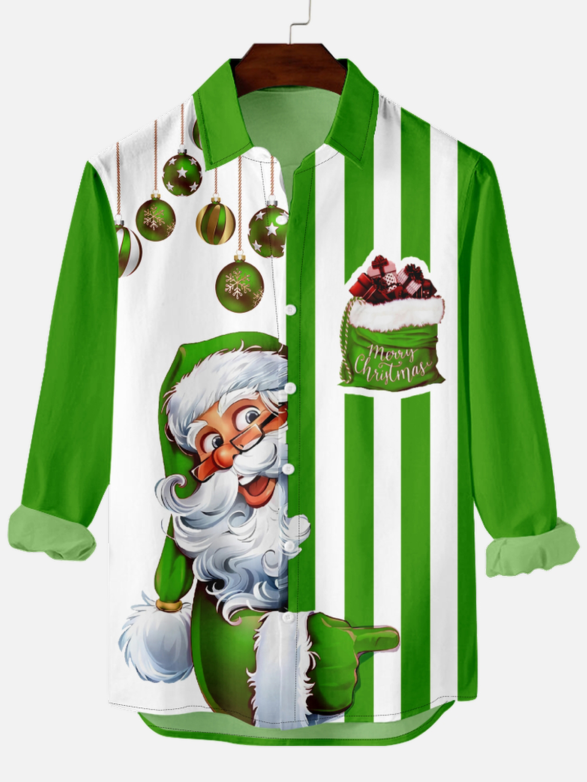 Christmas Santa Fun Striped Print Long Sleeve Shirt PLUSCLOTHESMAN