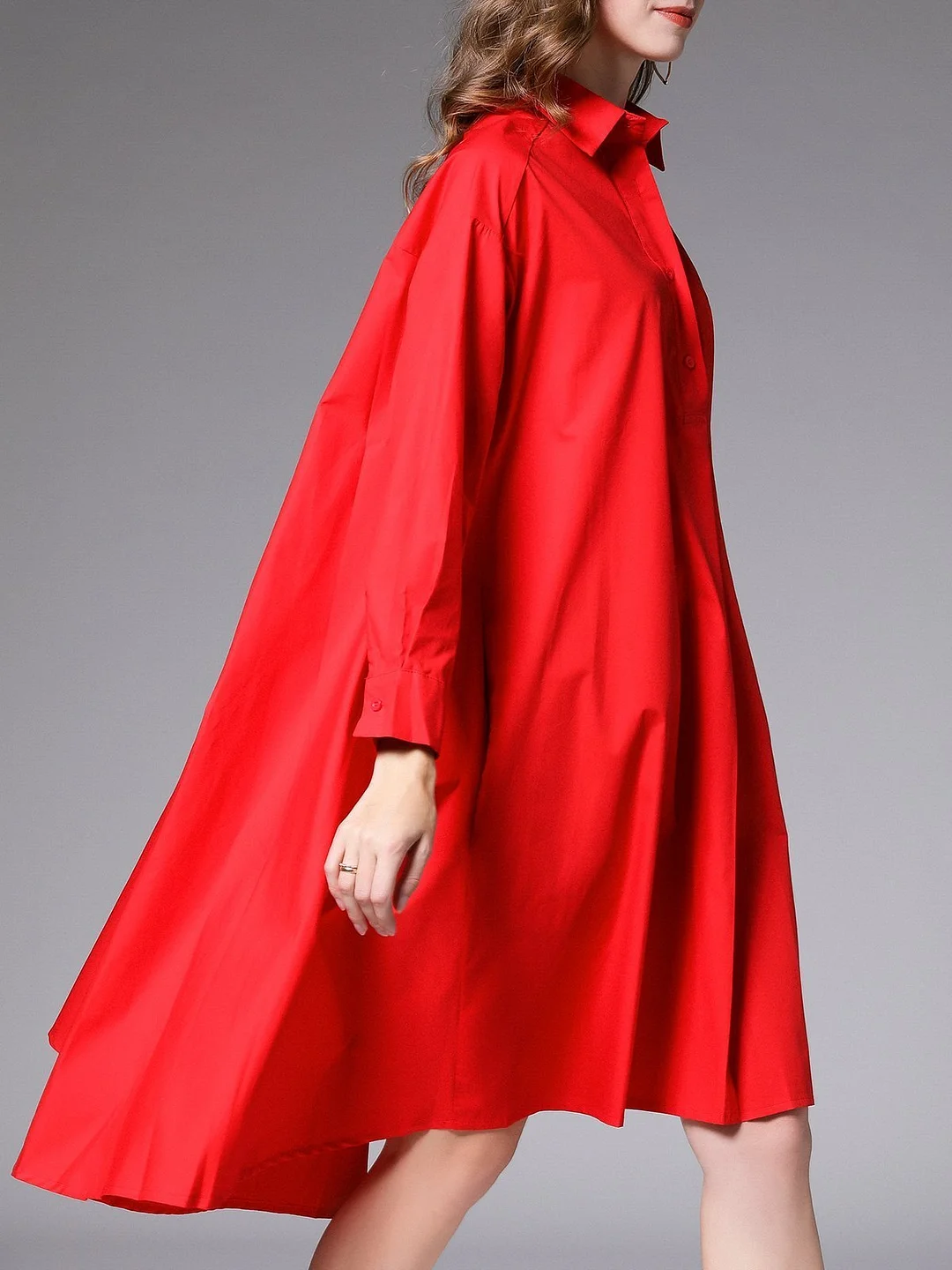 Pockets Shirt Collar Casual Midi Dress