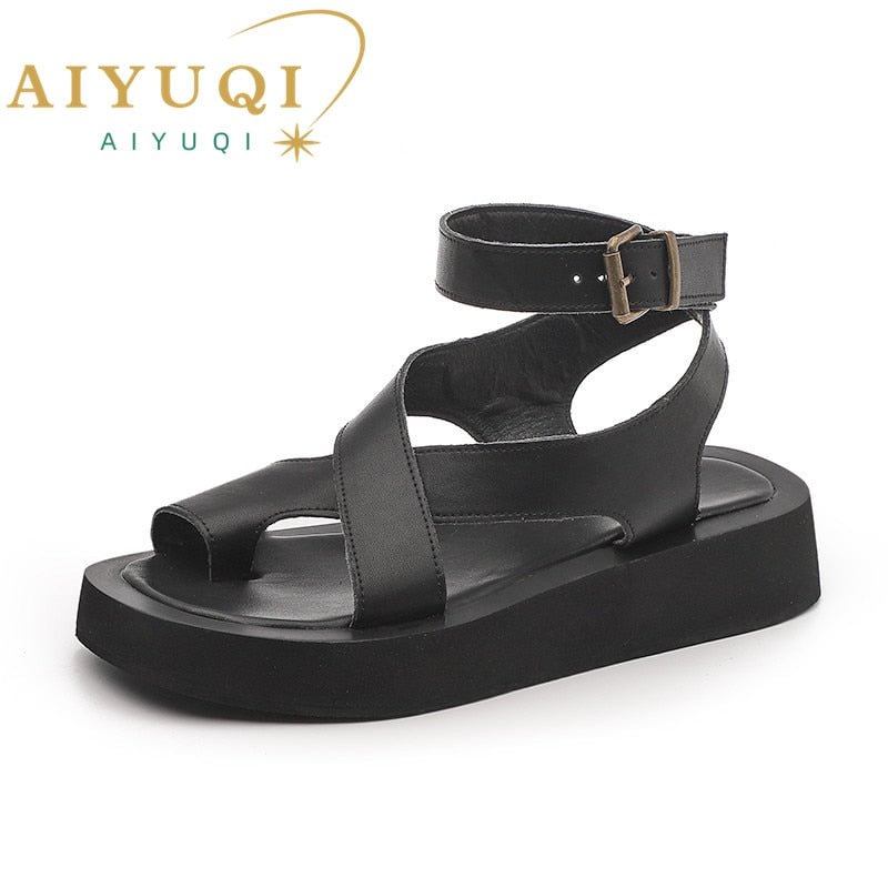 AIYUQI Women Summer Sandals 2022 New Genuine Leather Ladies Sandals Flat Fashion Sandals Women