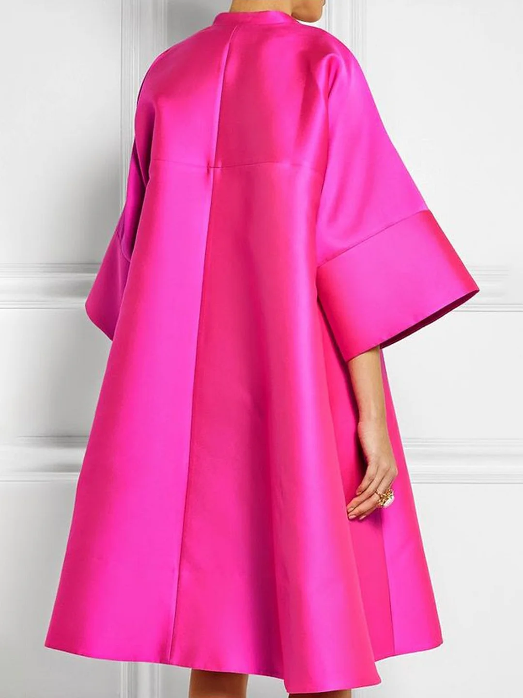 Lapel Fuchsia Shift Solid Casual Midi Dress