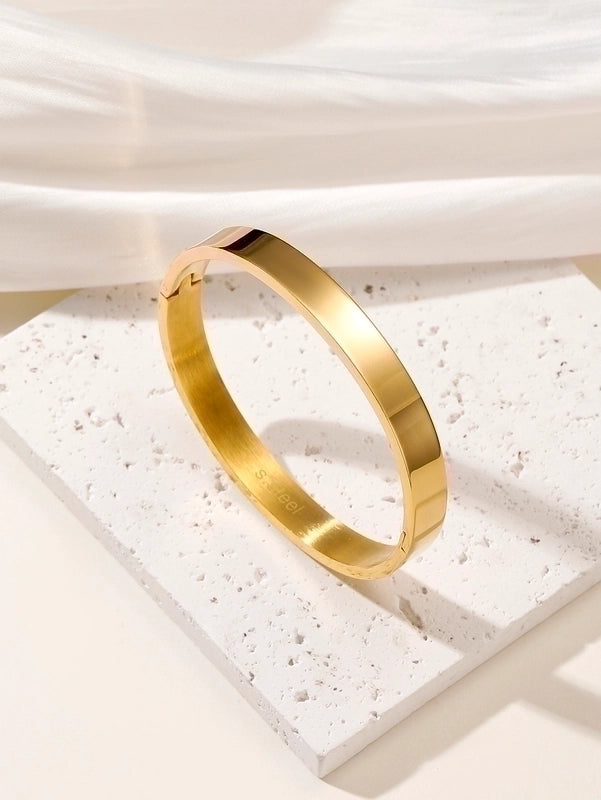 Basic Round 304 Stainless Steel 24K Gold Plated Bangle In Bulk