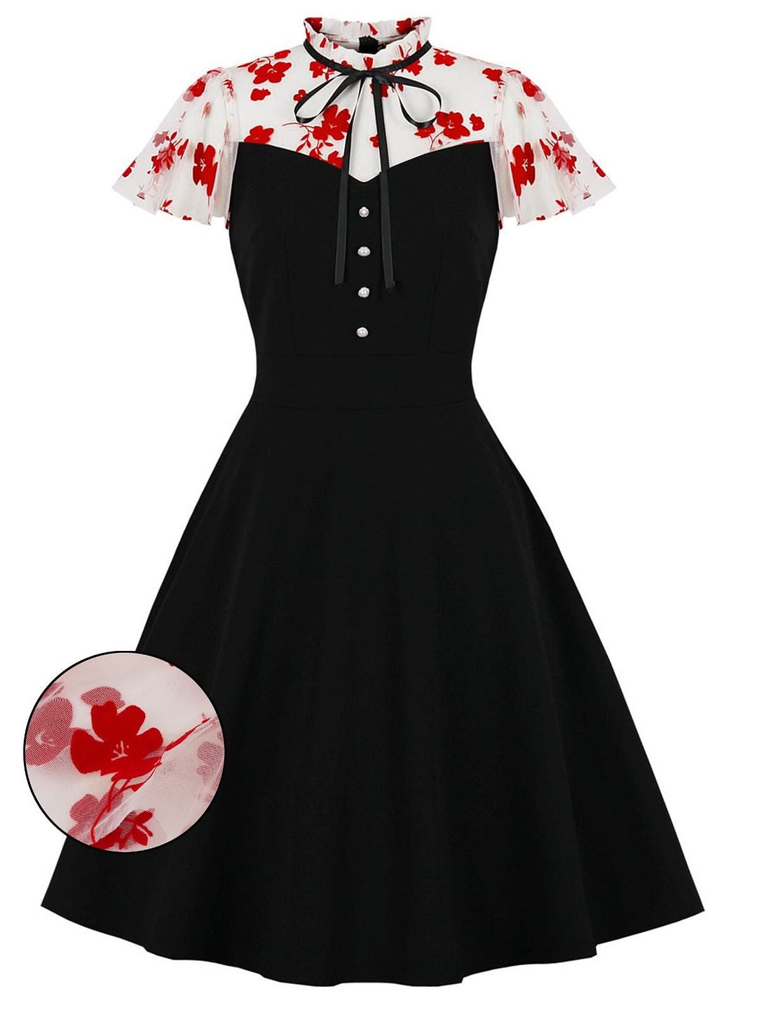 Black 1950s Handkerchief Sleeves Dress