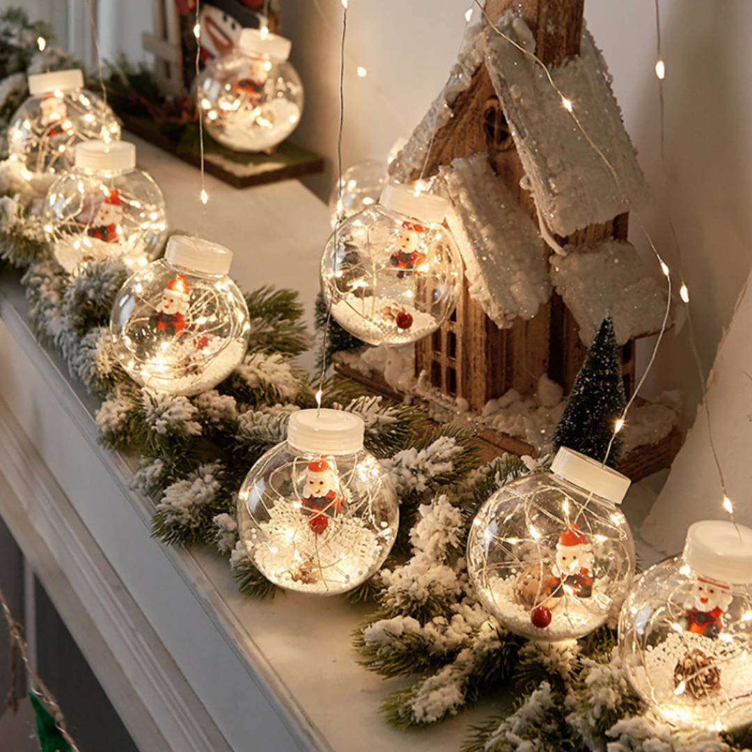 Hugoiio™ Christmas curtain-Santa Claus lamp with 10 warm yellow light transparent balls