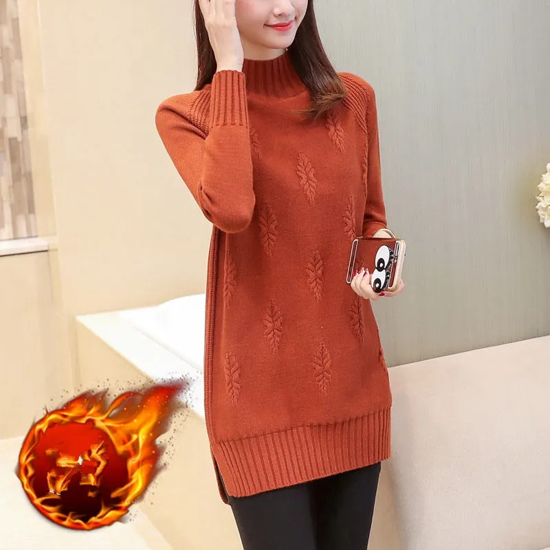 Women Knit Sweater Pullover Autumn Winter Clothes Korean Solid Long Sleeve Pull Warm Half Turtleneck Sweater Female Jumper Tops