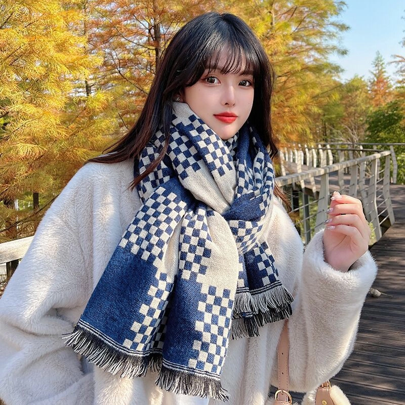Online Celebrity British Plaid Cashmere Scarf Women’s Autumn And Winter Versatile Student Thickened Scarf Shawl Dual-use Couple Men