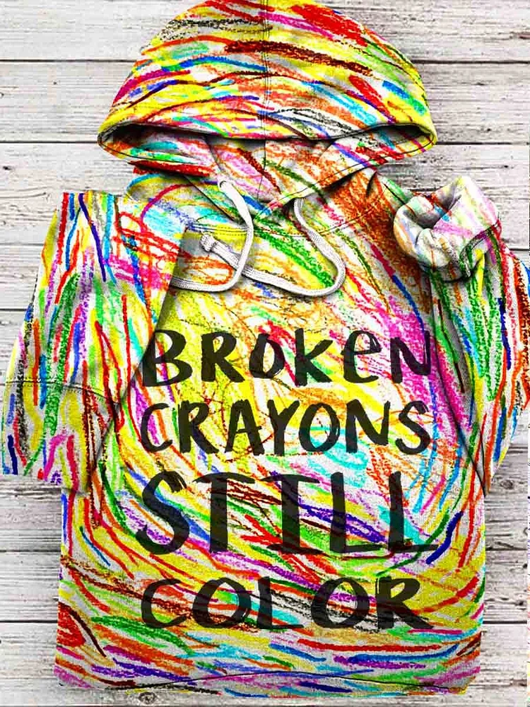 Unisex Broken Crayons Still Color Print Hooded Sweatshirt