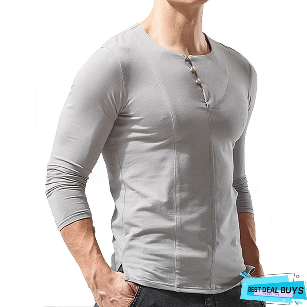 Men's Long Sleeved Round Neck T-Shirt Men's Bottom Shirt Men's T-Shirt
