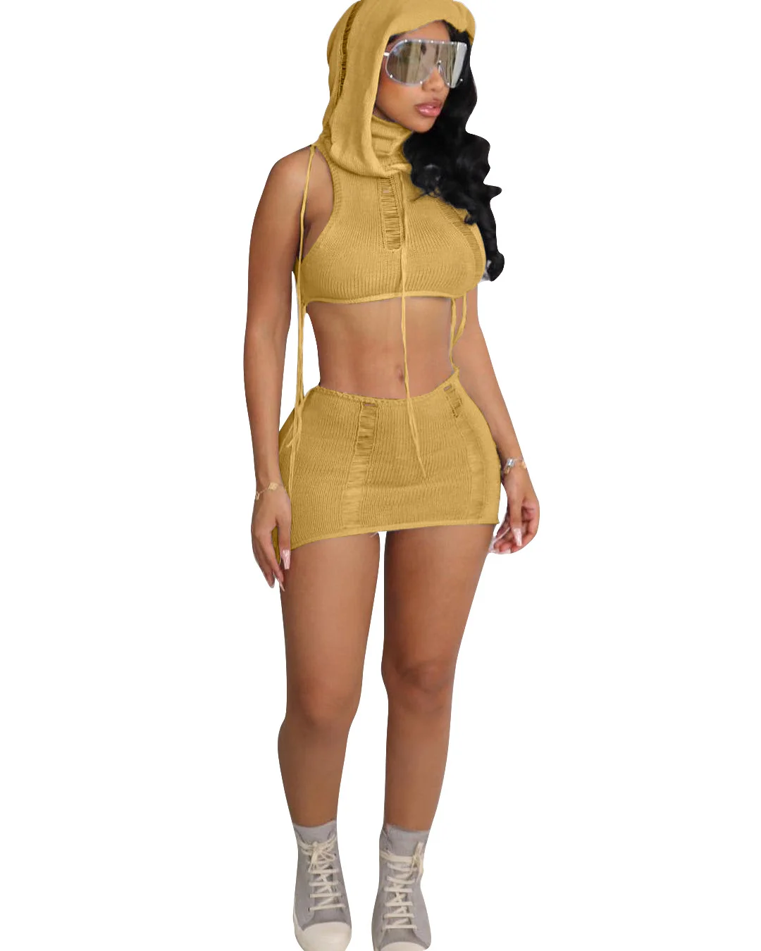 Toloer Toloer New Women's Wear Casual Sleeveless Hooded Beach Short Dress Suit-Outfit Ideas