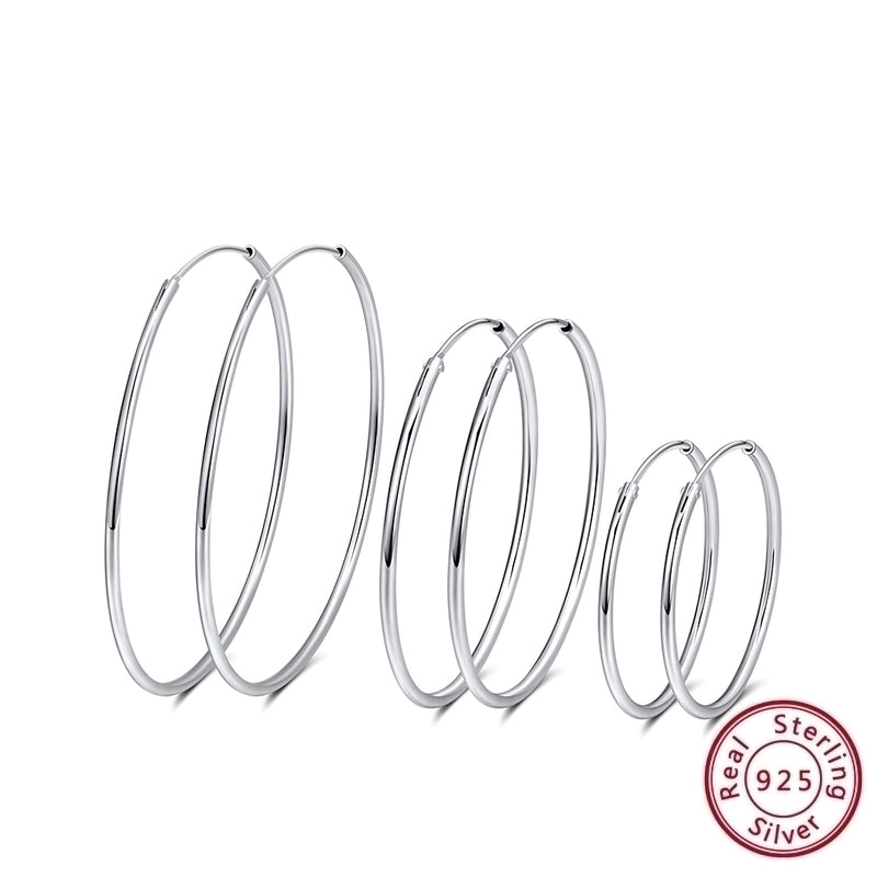 1 Pair 925 Sterling Silver Round Hoop Earrings