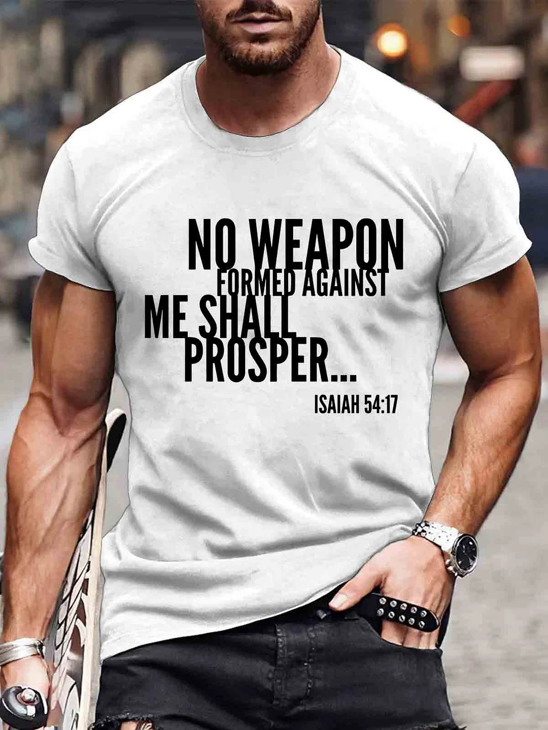 No Weapon Formed Against Me Shall Prosper Printed Men's T-shirt