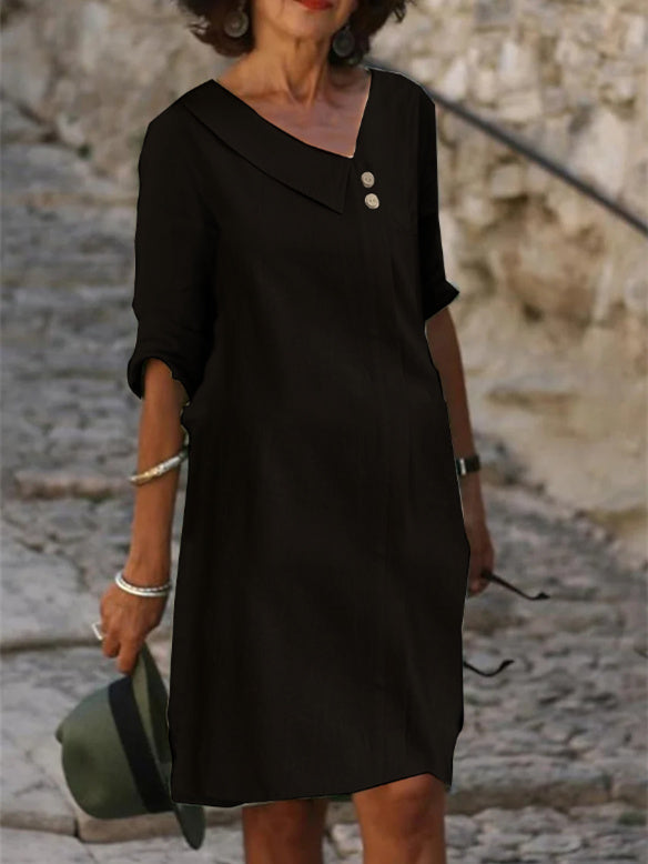 Women's Button Solid Color V-Neck Half Sleeve Maxi Dress