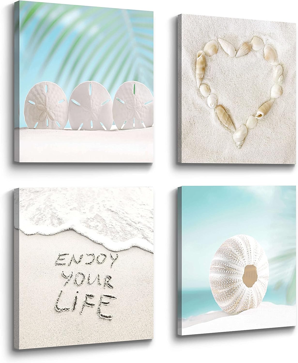 Beach Seashell Canvas Wall Art: Coastal Seascape Nature Picture Seaside Sand Sea Wave Landscape Print Relaxing Blue Ocean Scene Painting Artwork Contemporary Artwork for Bathroom Bedroom Living Room sand dollar