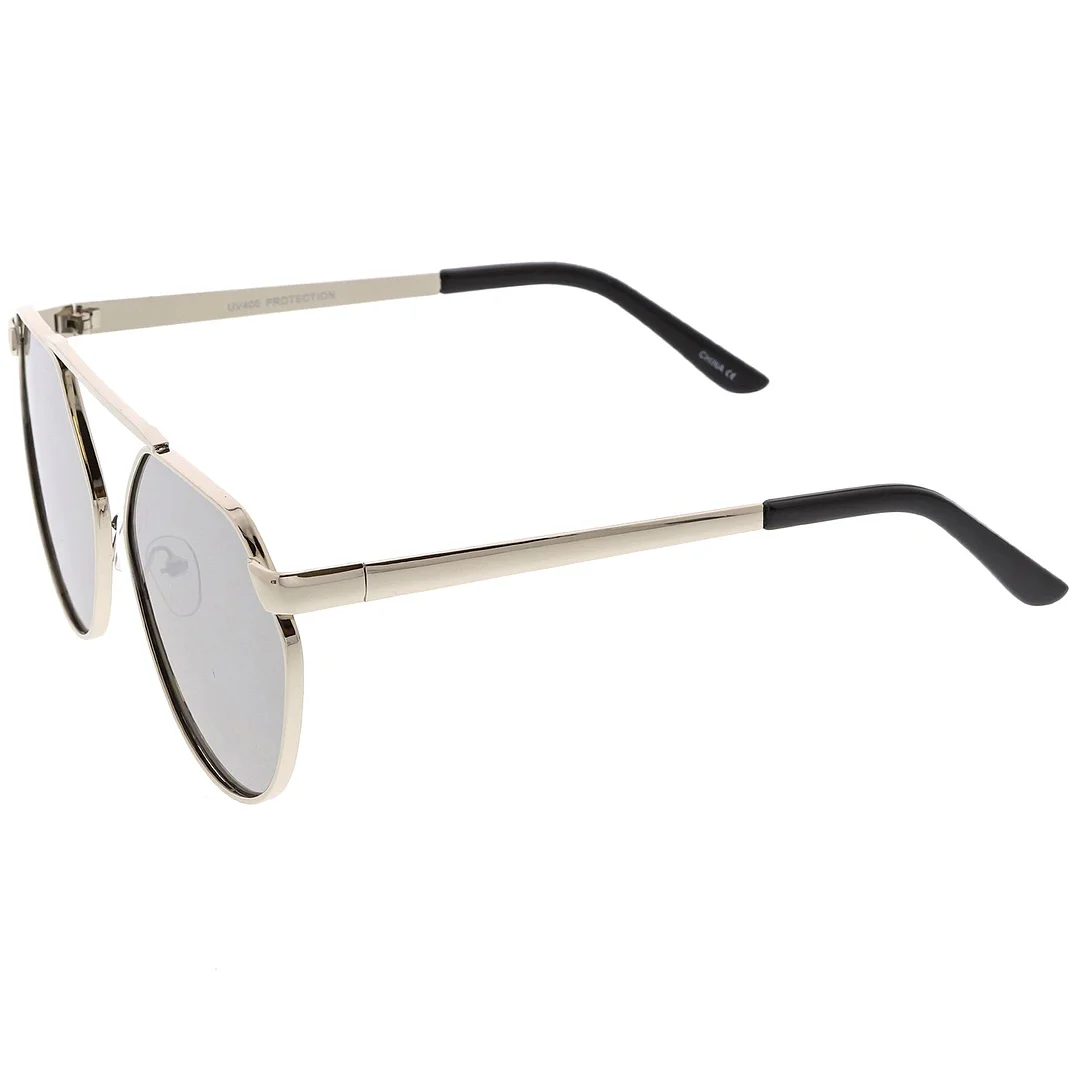 Oversize Geometric Metal Aviator glasses With Mirrored Flat Lens 60mm