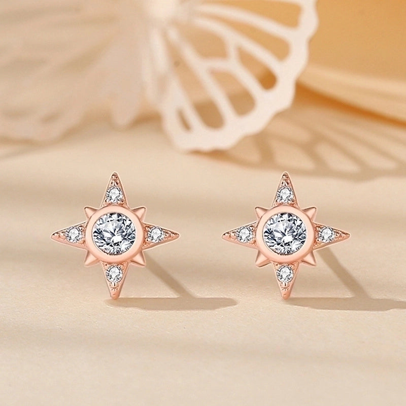 1 Pair Minimalist Heart Shape Flower Inlay Sterling Silver Zircon Ear Studs