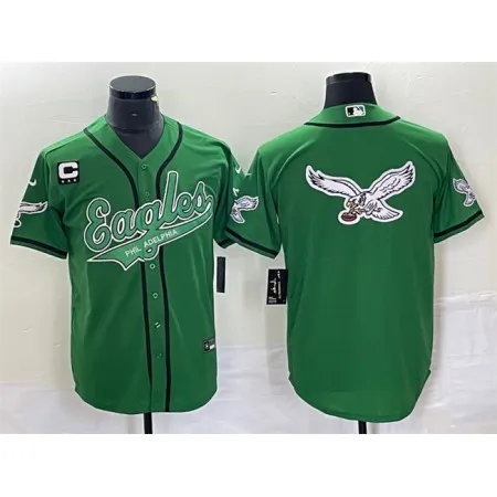 Men's Philadelphia Eagles Green Team Big Logo With 3-star C Patch Cool Base Stitched Baseball Jersey