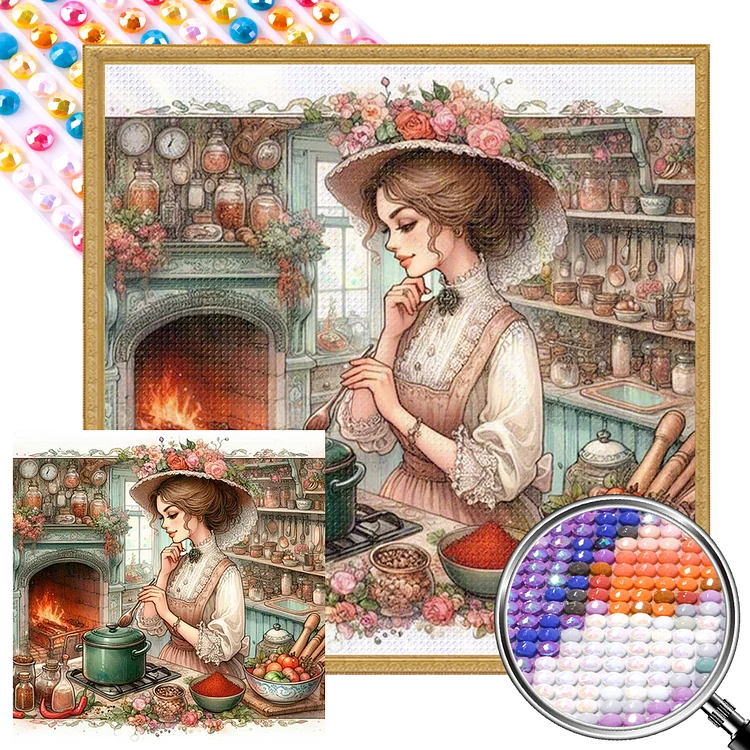 Cooking Woman 40*40CM (Canvas) Full AB Round Drill Diamond Painting gbfke