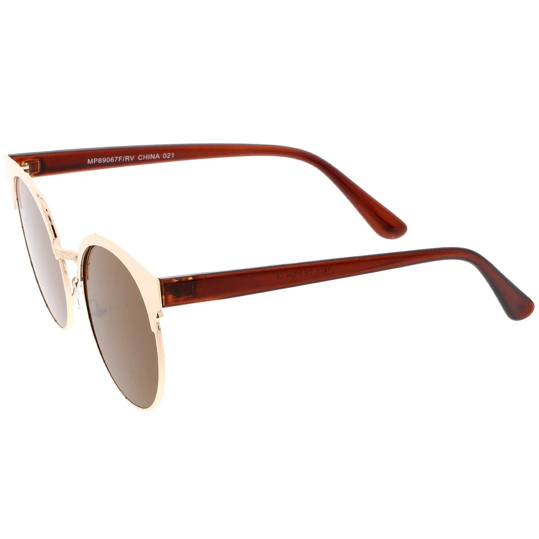 Modern Horn Rimmed Colored Mirror Flat Round Lens Half Frame glasses 52mm