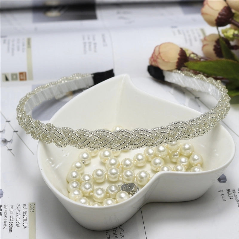 Women’s Fashion Solid Color Plastic Beaded Hair Band
