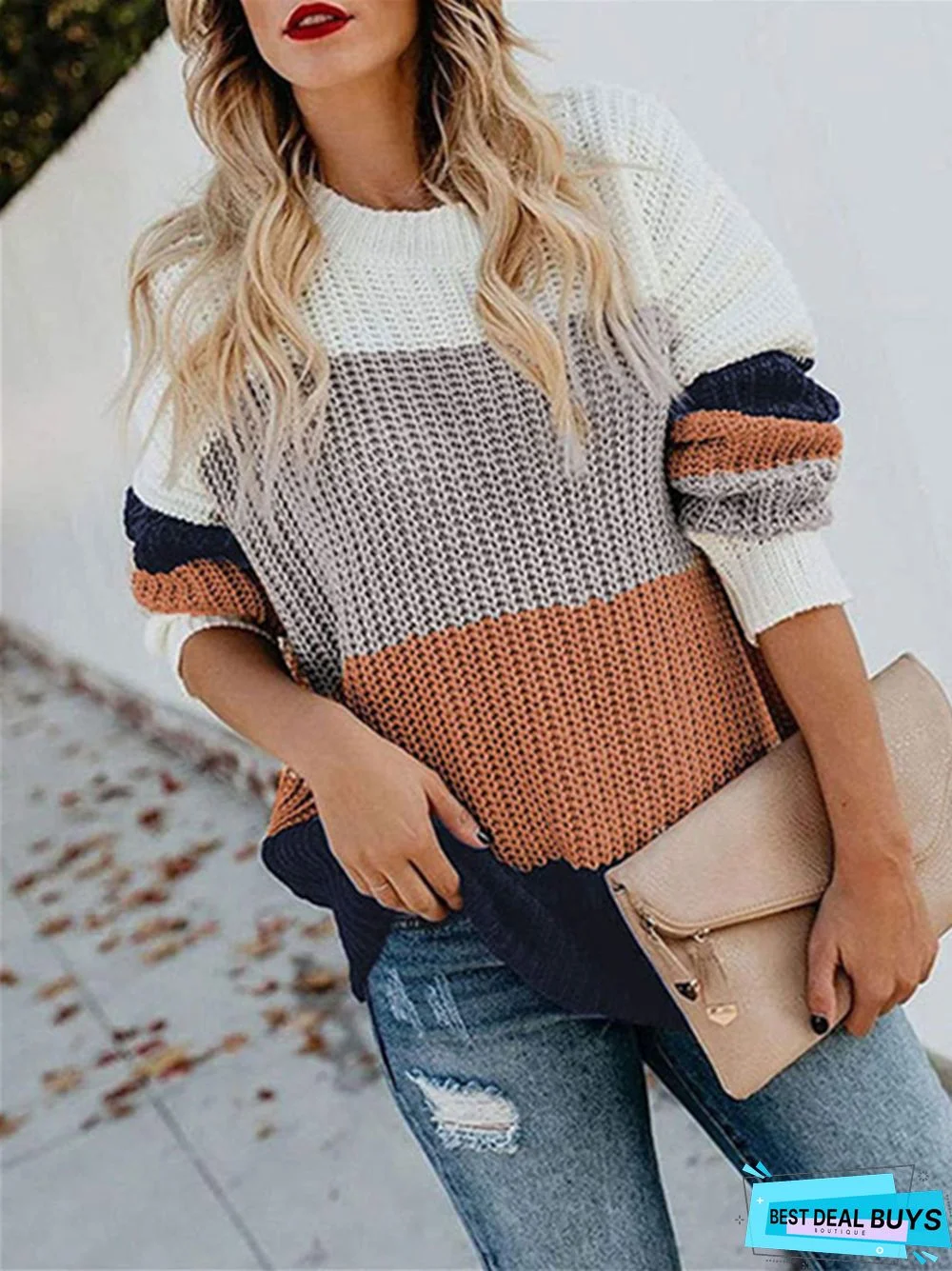 Loose Size Striped Pullover Knitted Sweater