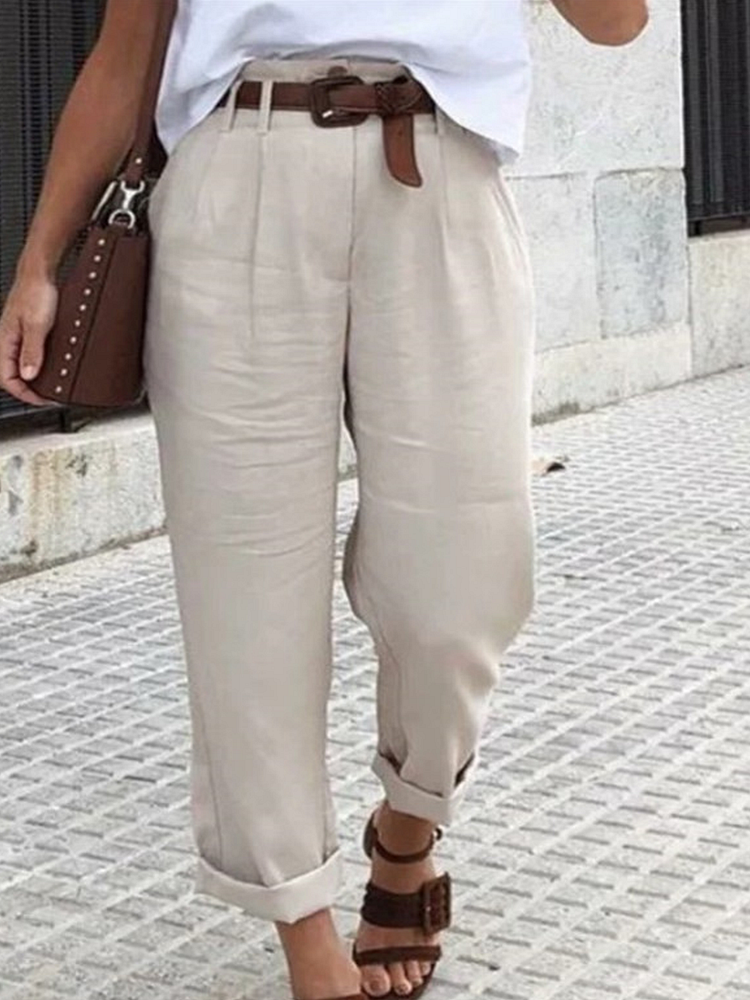 Women's cotton and linen casual solid color loose casual pants-Mayoulove
