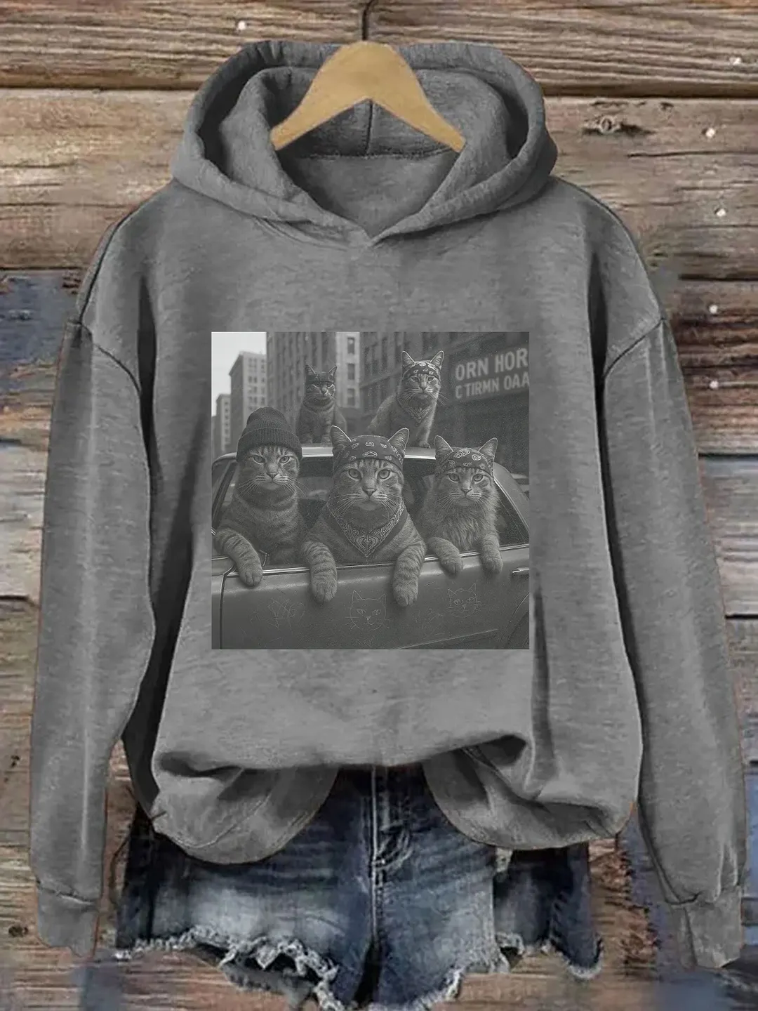 Funny Cat Gang Vintage Hoodie