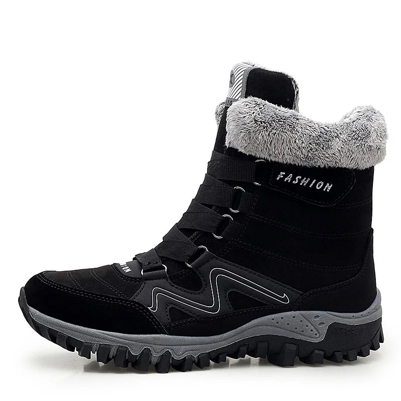 Leather Men Boots Winter with Fur Super Warm Snow Boots Men Winter Work Casual Shoes Sneakers High Top Rubber Ankle Boots Female