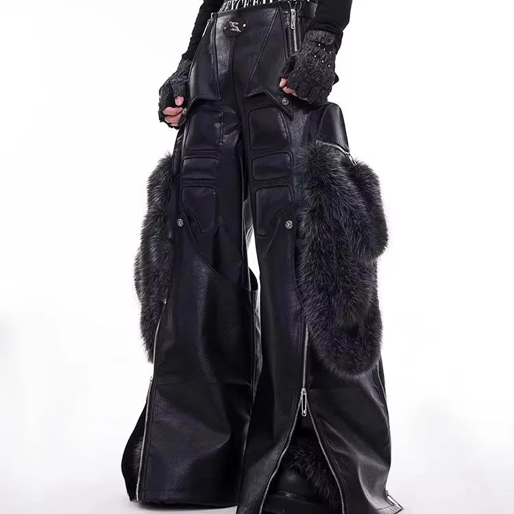 Aonga Spring Autumn Cool Long Baggy Black Pu Leather Wide Leg Cargo Pants Men Luxury Mens Designer Clothes Streetwear 2025 aonga