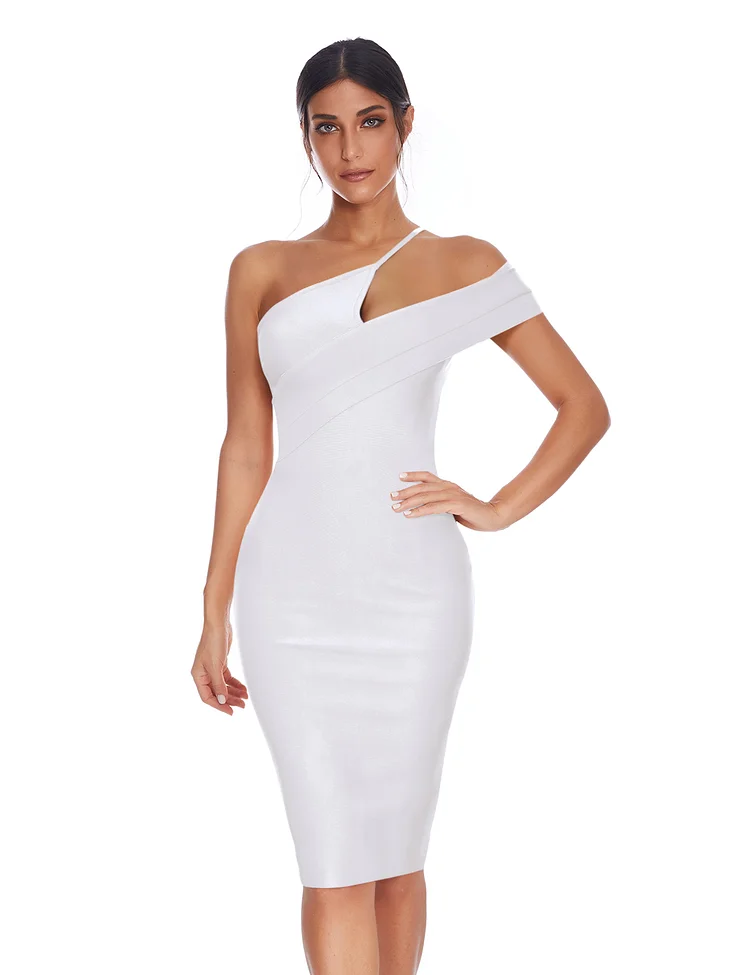 One Shoulder Cocktail Party Midi Bandage Dress SF421