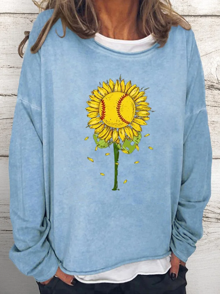 Sunflower baseball Women Loose Sweatshirt-Annaletters
