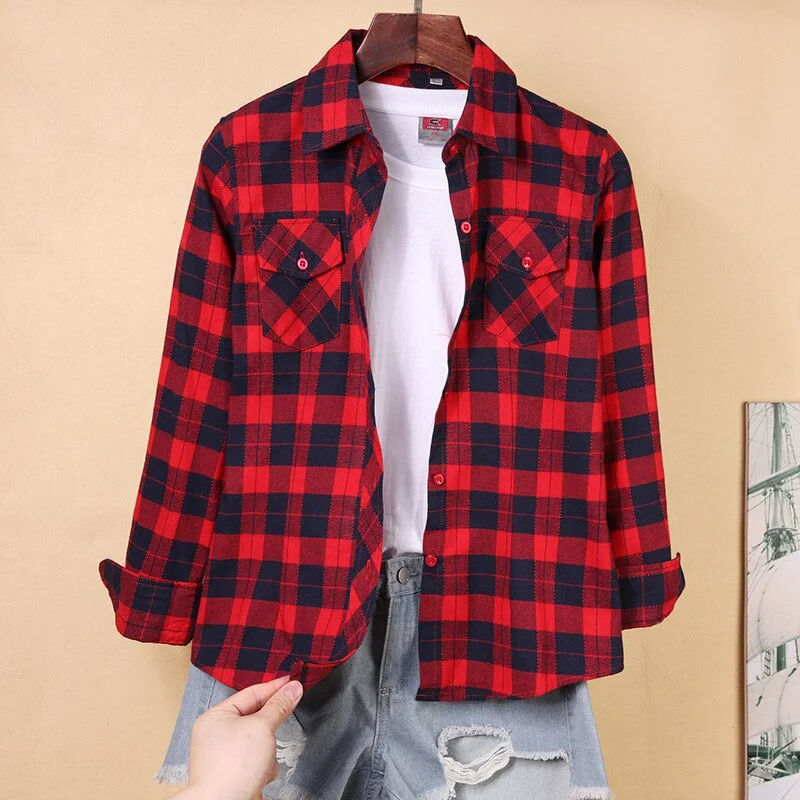 Women Blouses Shirts Tunic Womens Tops And Blouses 2020 Womenswear Long Sleeve Clothing Button Up Down Plaid Good Quality New
