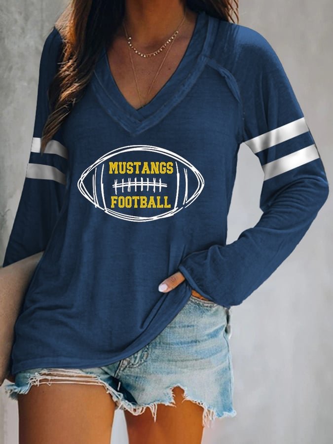 Football Is My Favorite Season Print V-Neck Casual T-Shirt